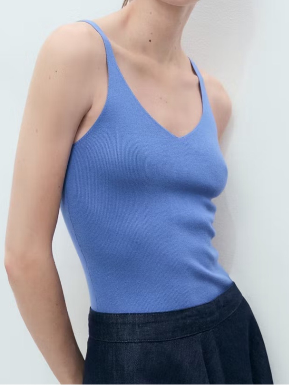 Mango Dusty Blue V-Neck Knit Camisole V-NECK KNITTED TOP 1217